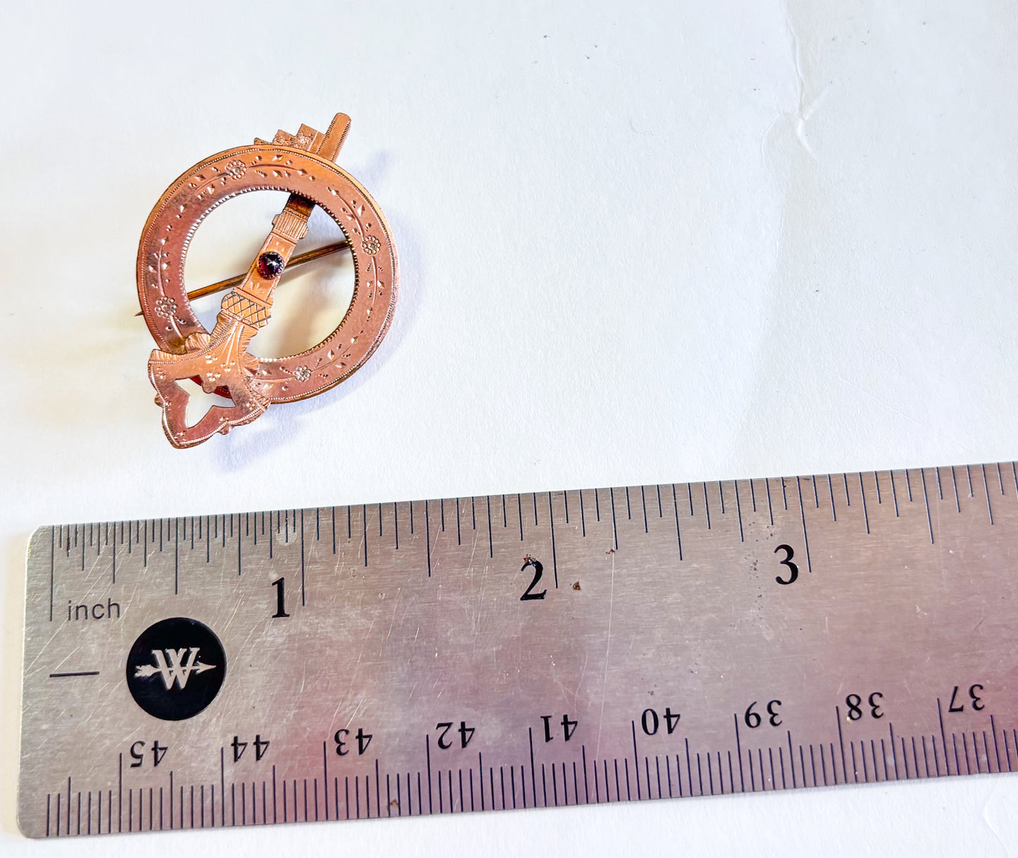 1900s Celtic Tara Brooch, Antique Gold Engraved Ring Pin