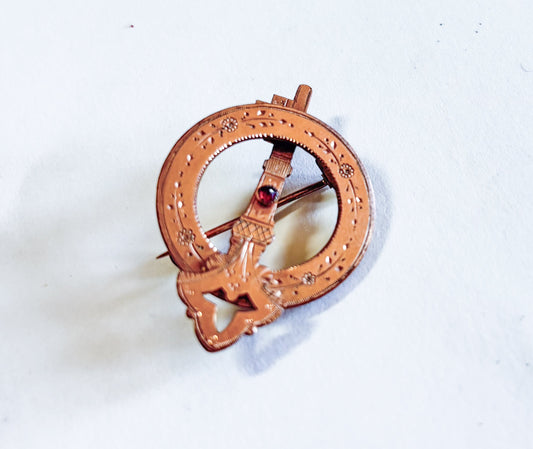 1900s Celtic Tara Brooch, Antique Gold Engraved Ring Pin