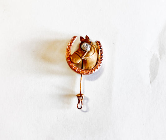 1900s Edwardian Horse Lapel Pin | Antique Horse Head Horseshoe Brooch