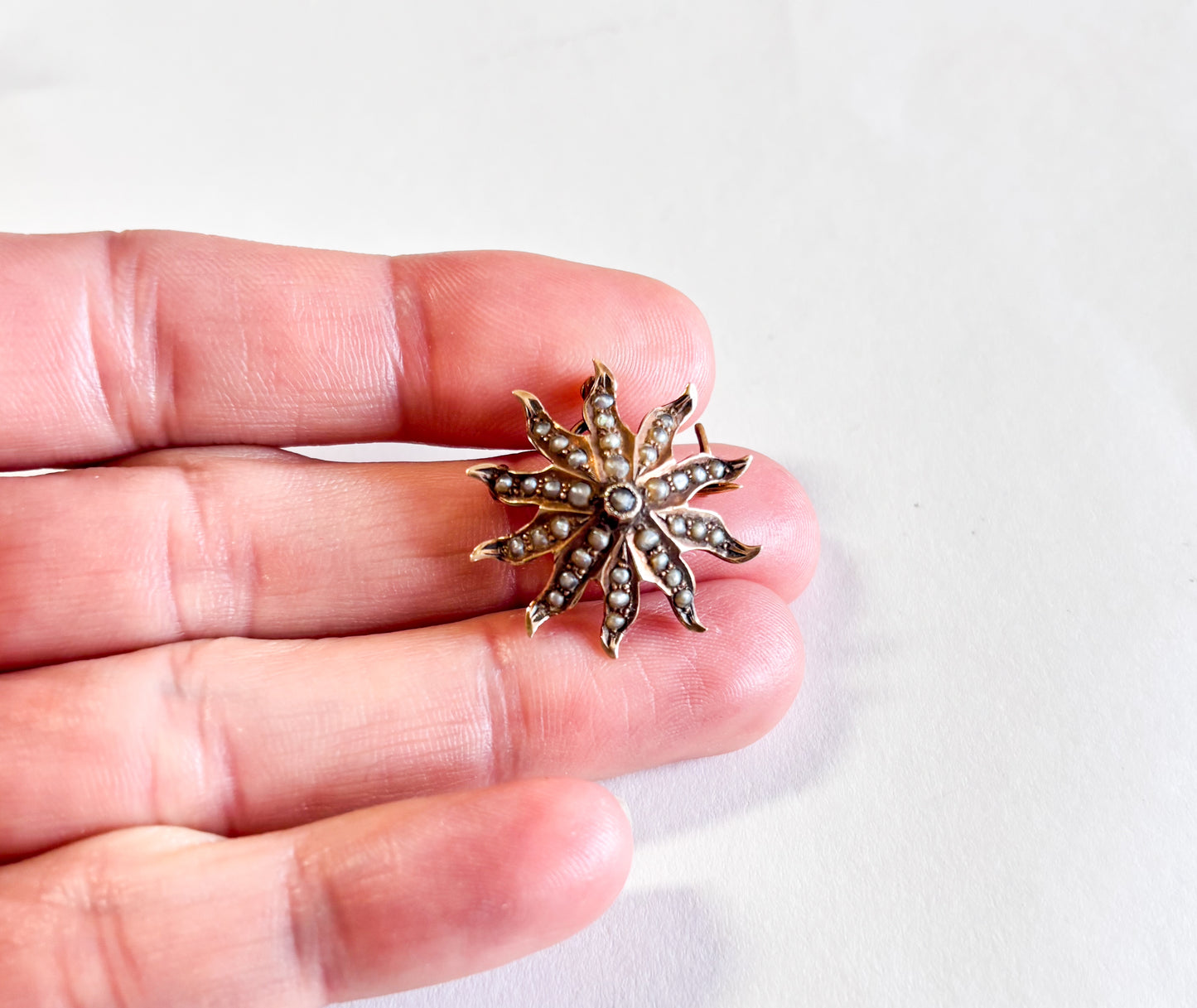 1900s Victorian Seed Pearl Brooch | Antique Starburst Brooch Pendant