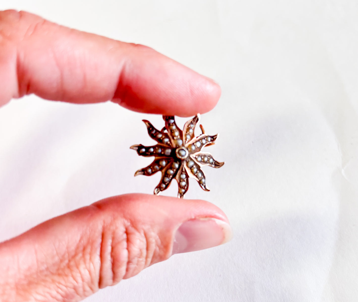 1900s Victorian Seed Pearl Brooch | Antique Starburst Brooch Pendant