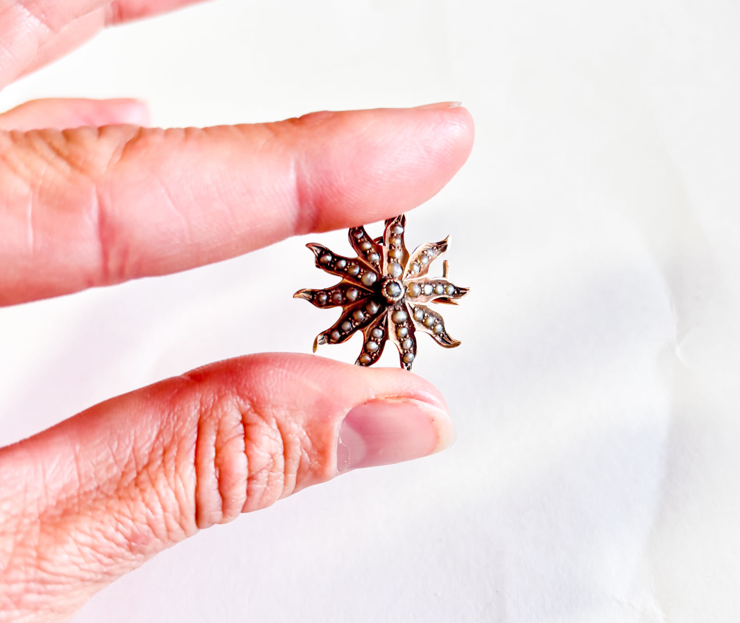 1900s Victorian Seed Pearl Brooch | Antique Starburst Brooch Pendant