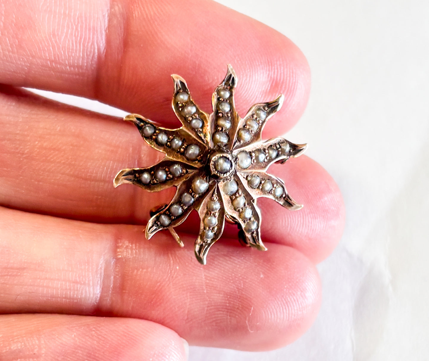 1900s Victorian Seed Pearl Brooch | Antique Starburst Brooch Pendant