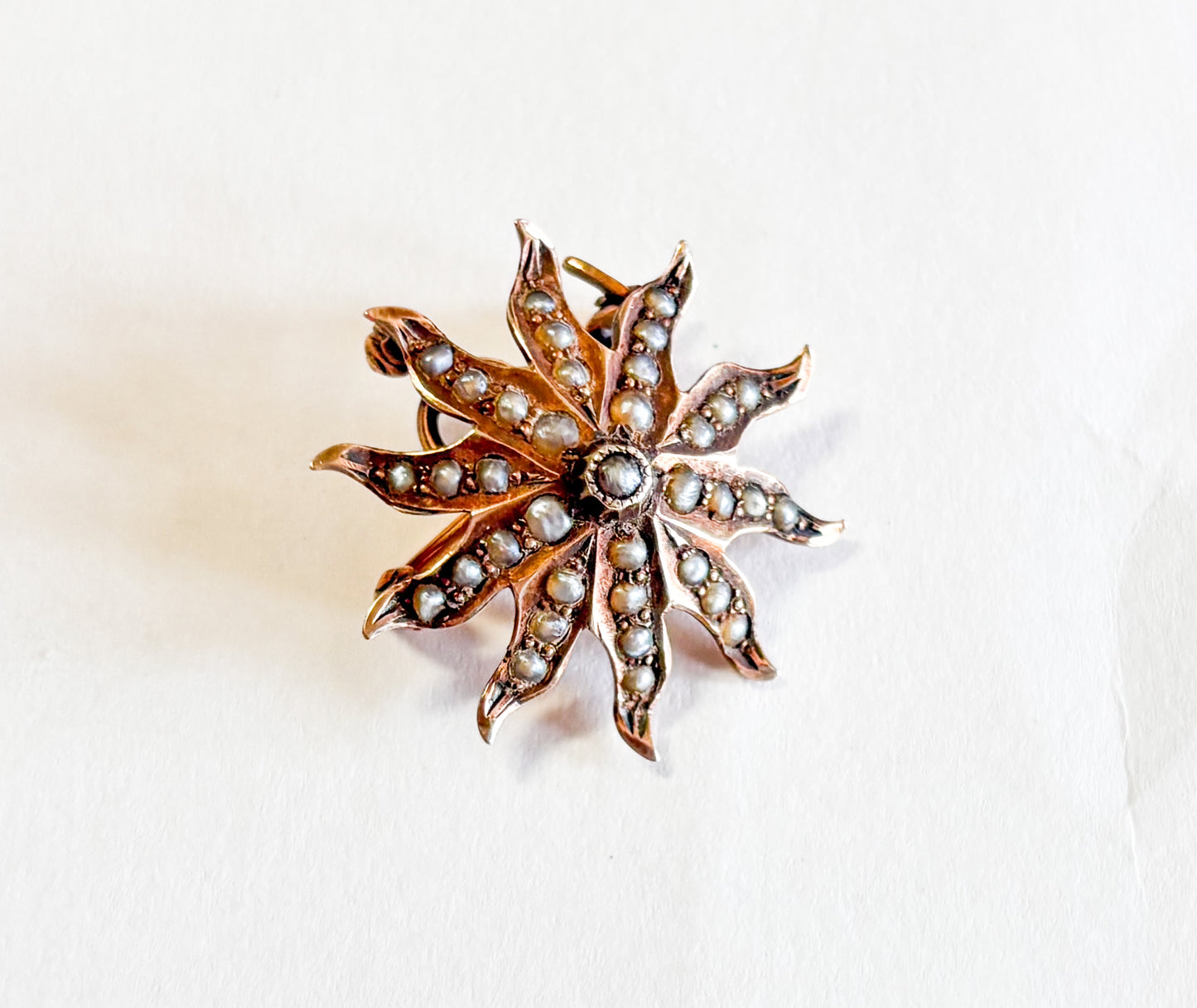 1900s Victorian Seed Pearl Brooch | Antique Starburst Brooch Pendant