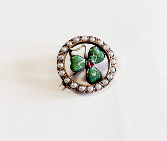 1900s Antique Victorian Shamrock Brooch | Art Nouveau Shamrock Pin