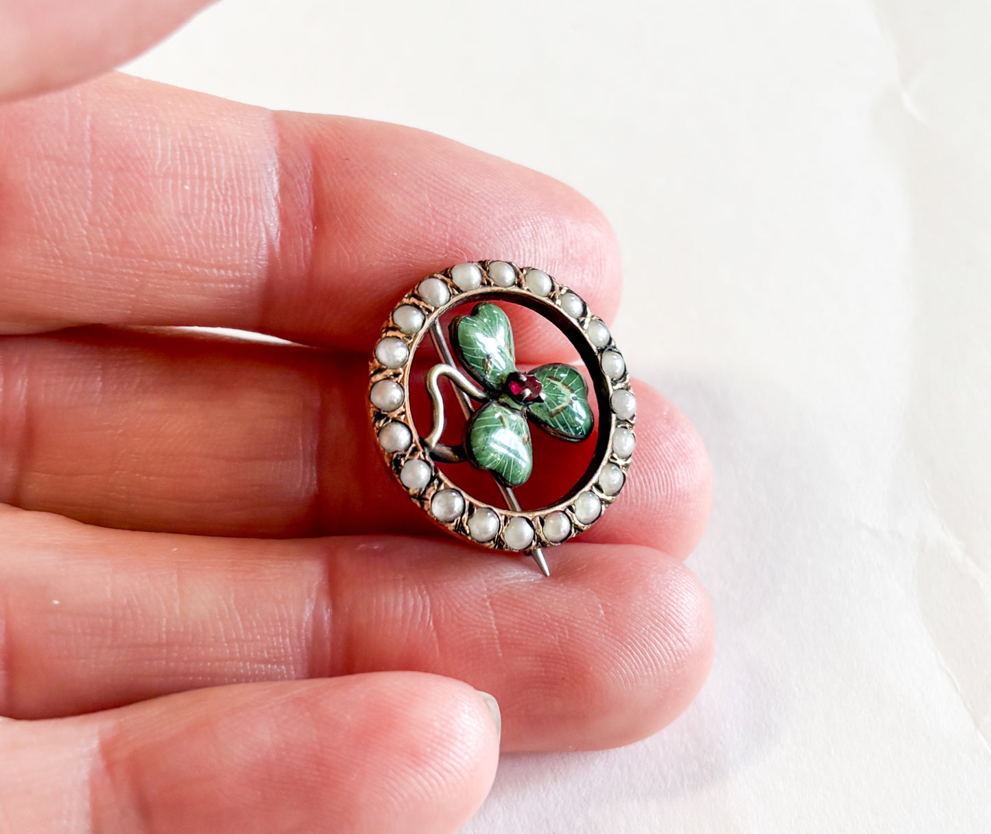 1900s Antique Victorian Shamrock Brooch | Art Nouveau Shamrock Pin