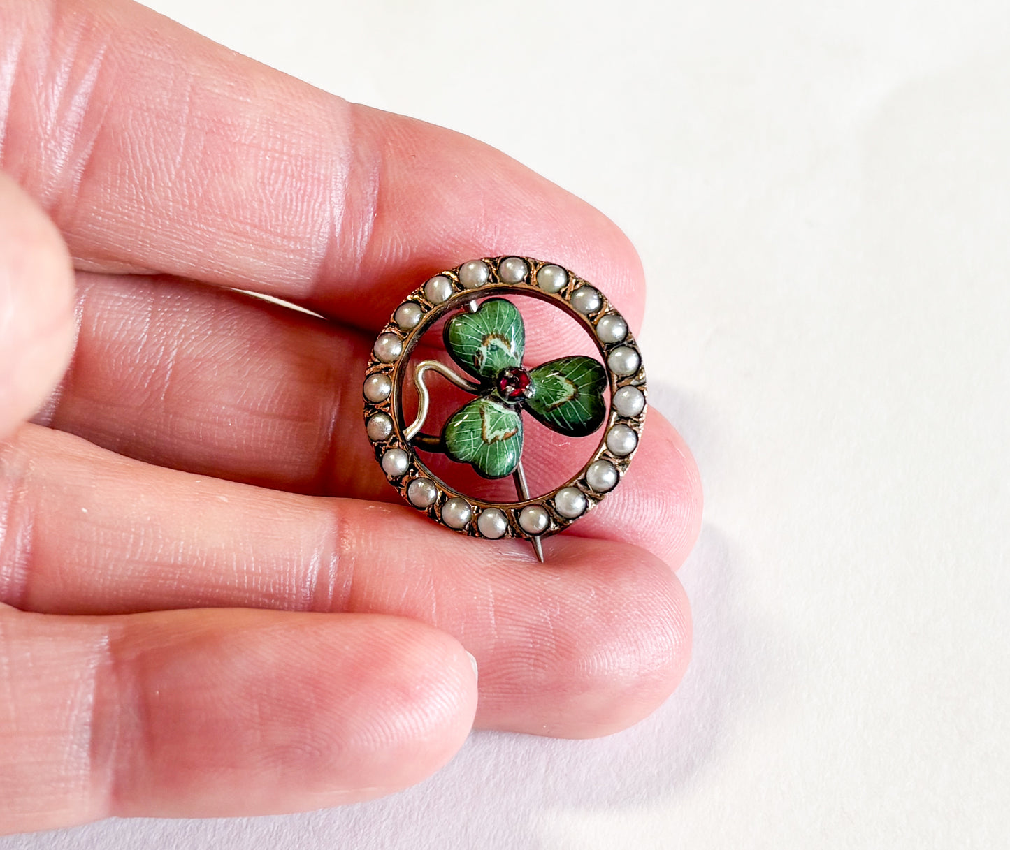1900s Antique Victorian Shamrock Brooch | Art Nouveau Shamrock Pin
