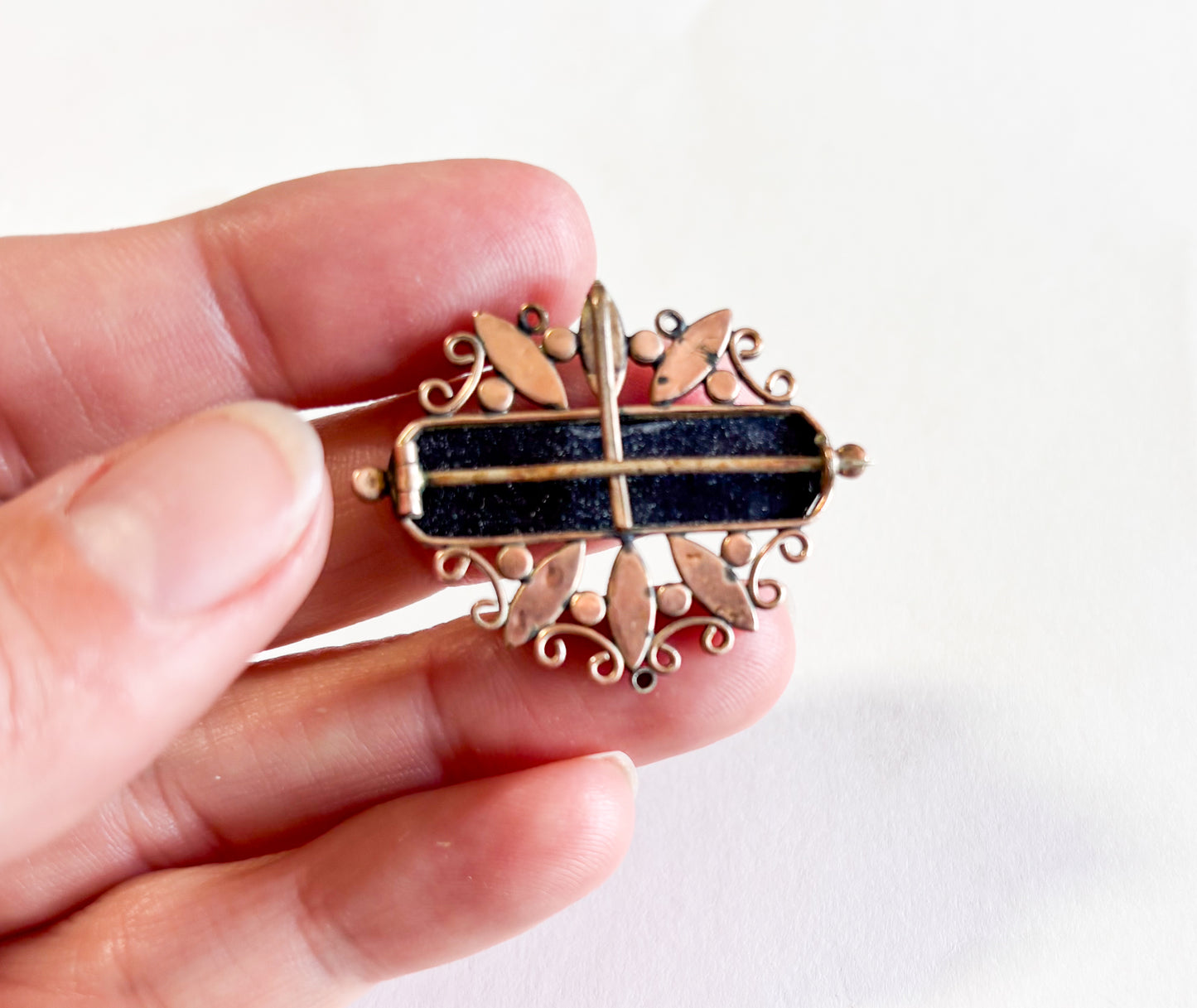 1900s Victorian Antique Brooch | Antique Black Glass Mourning Brooch Pendant