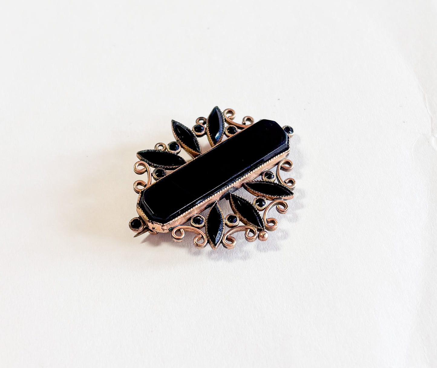 1900s Victorian Antique Brooch | Antique Black Glass Mourning Brooch Pendant
