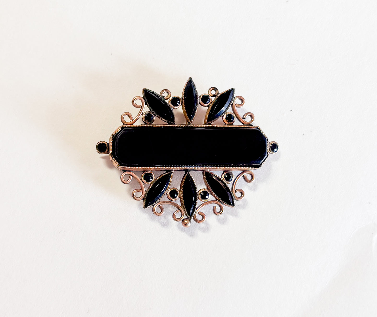 1900s Victorian Antique Brooch | Antique Black Glass Mourning Brooch Pendant