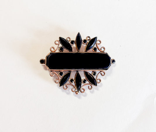1900s Victorian Antique Brooch | Antique Black Glass Mourning Brooch Pendant