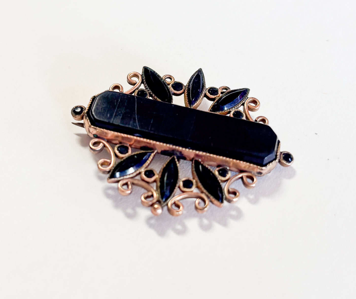1900s Victorian Antique Brooch | Antique Black Glass Mourning Brooch Pendant