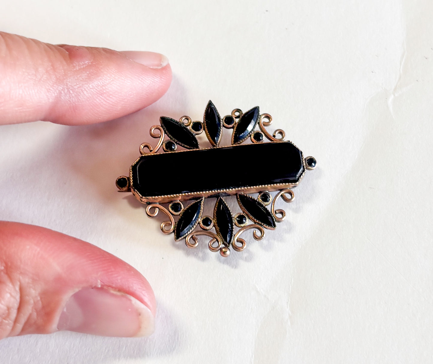 1900s Victorian Antique Brooch | Antique Black Glass Mourning Brooch Pendant