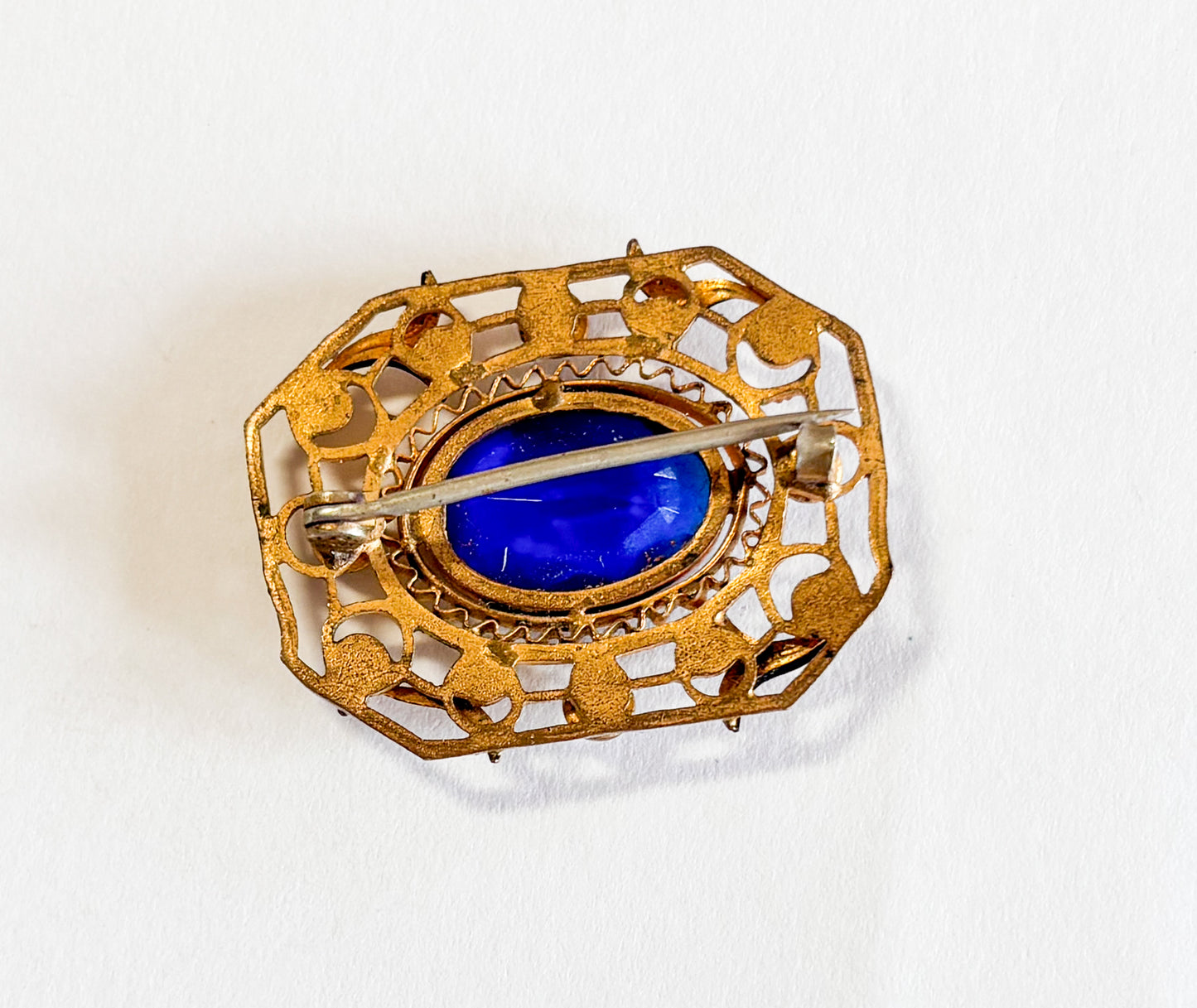 1900s Art Nouveau Antique Brooch | Vintage Blue Glass Pin