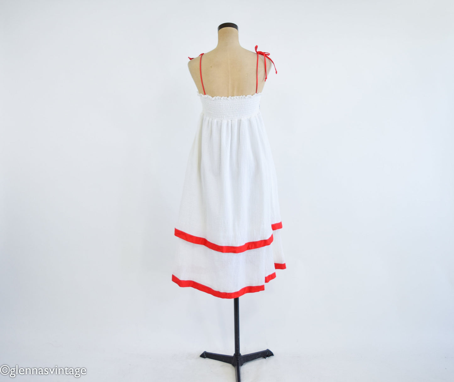 1970s White Cotton Summer Dress, Young Edwardian, Small
