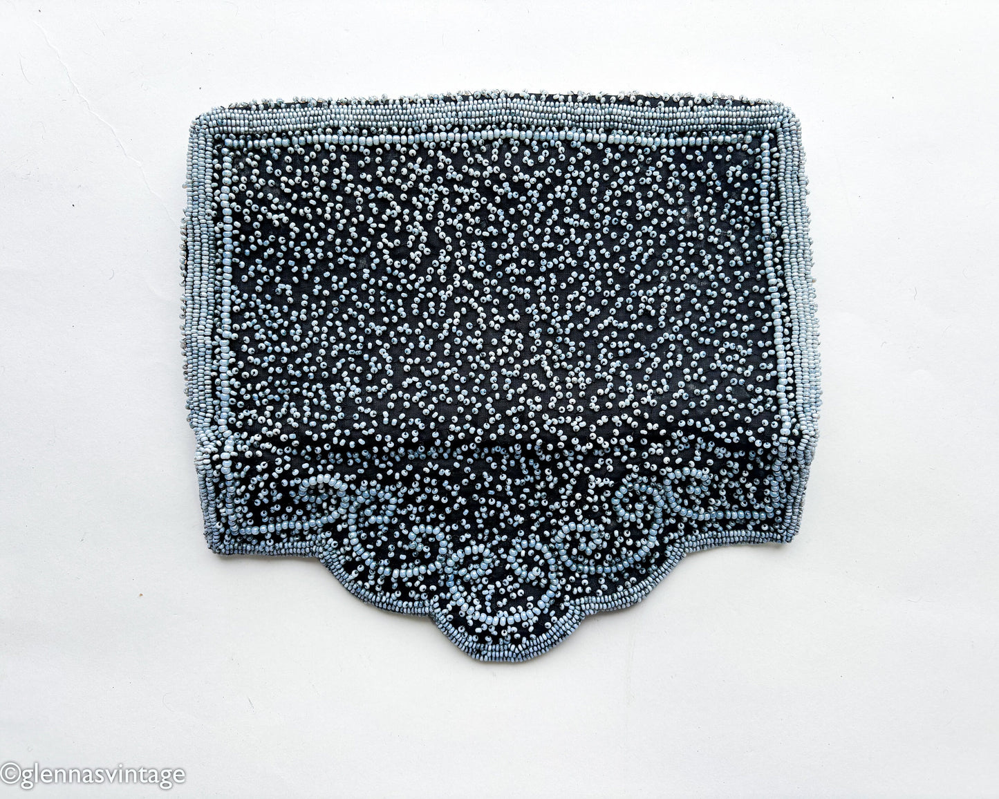 1950s Black & Blue Beaded Clutch | 50s Pale Blue Seed Bead Clutch