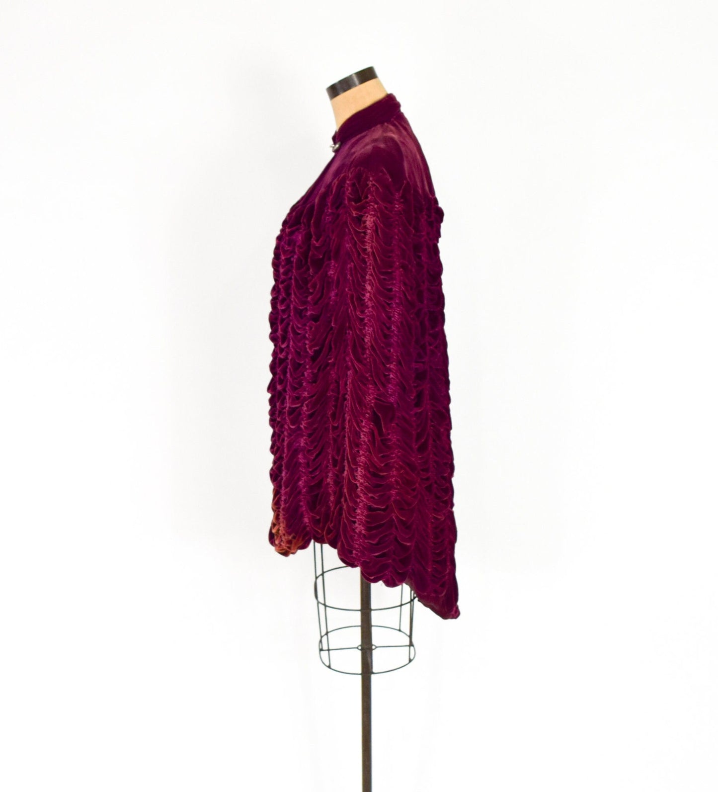 1900s Burgundy Silk Velvet Cape, One Size