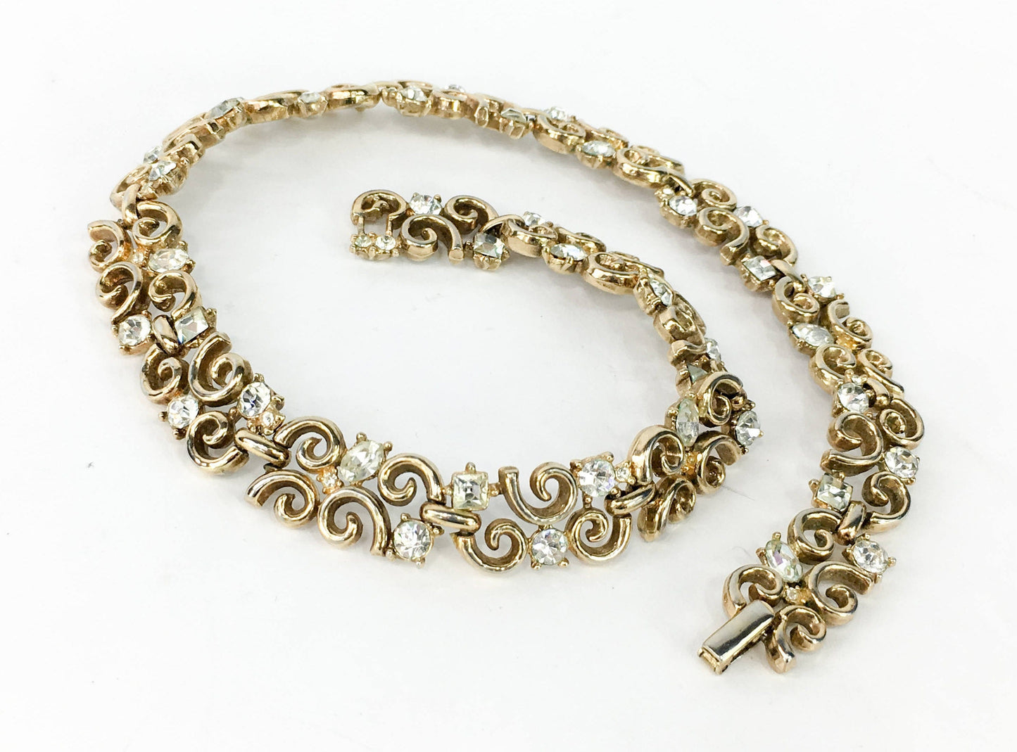 Trifari Vintage  Rhinestone Choker | 1950s Gold & Rhinestone Necklace