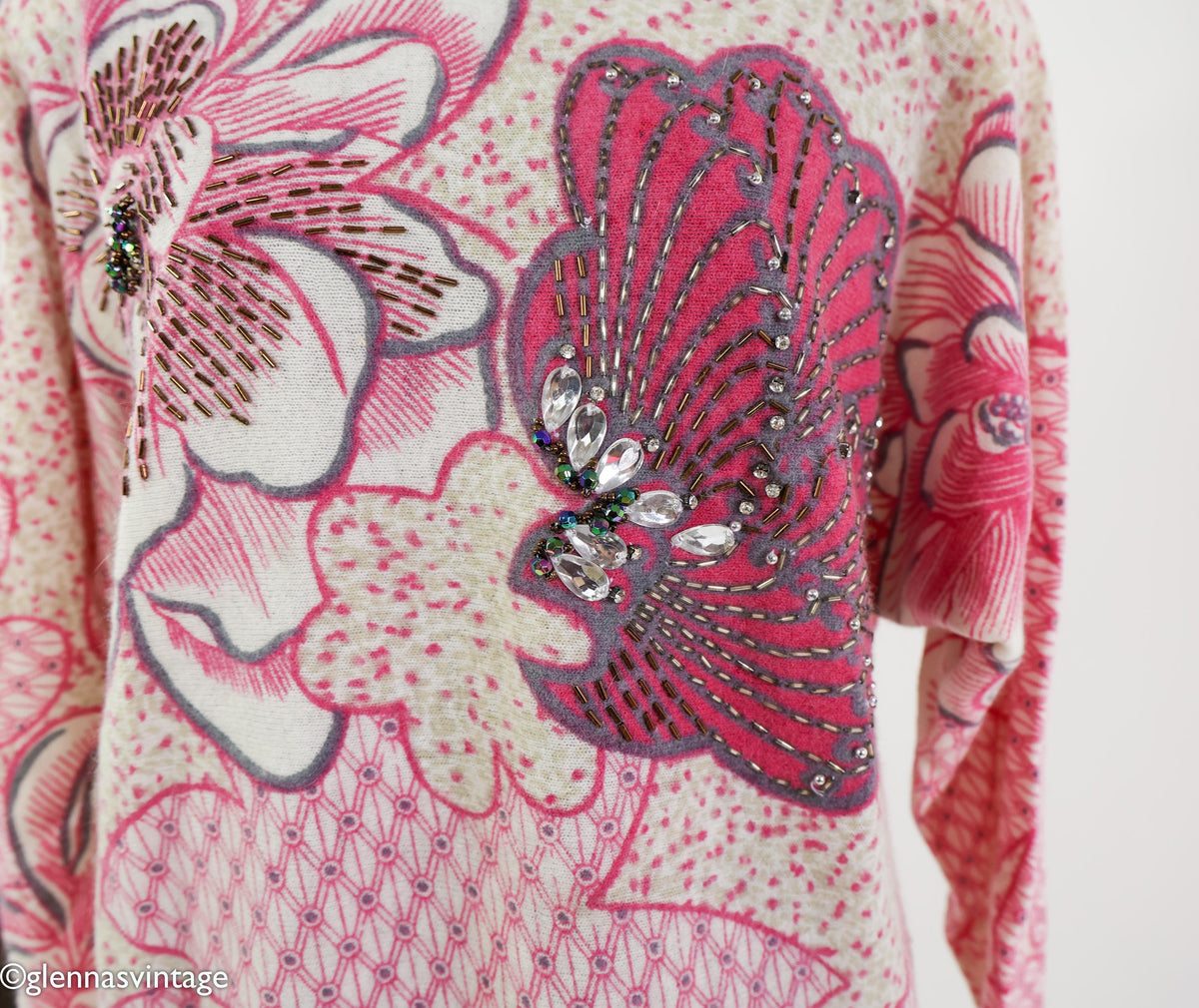 1980s Pink Flower Lambswool Sweater, Medium