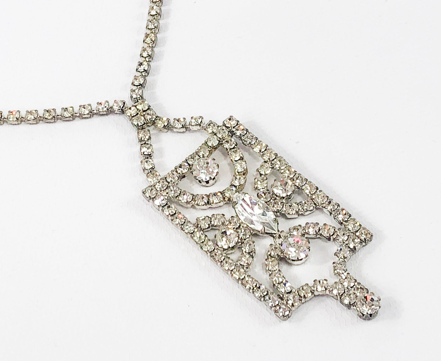 1950s Rhinestone Pendent Necklace | Vintage Deco Jewelry