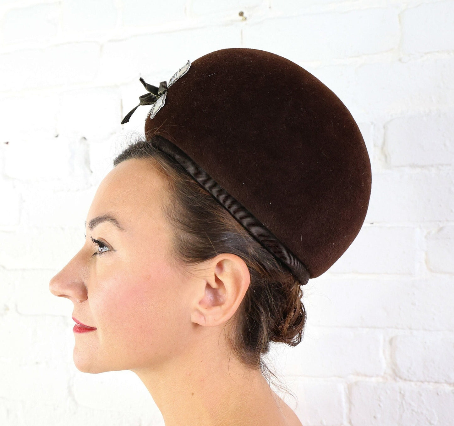 1960s Brown Wool Bubble Hat with Sequins