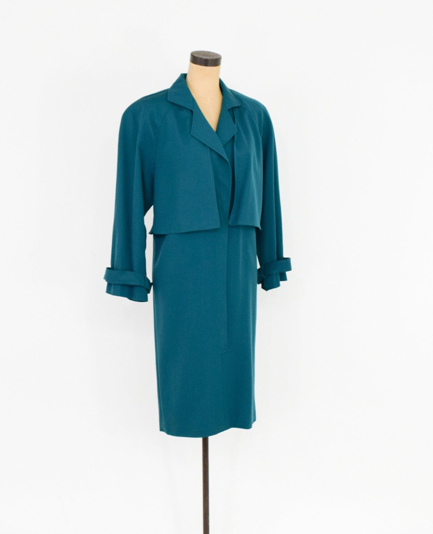 1980s Bernard Perris Aqua Wool Gabardine Dress, Medium