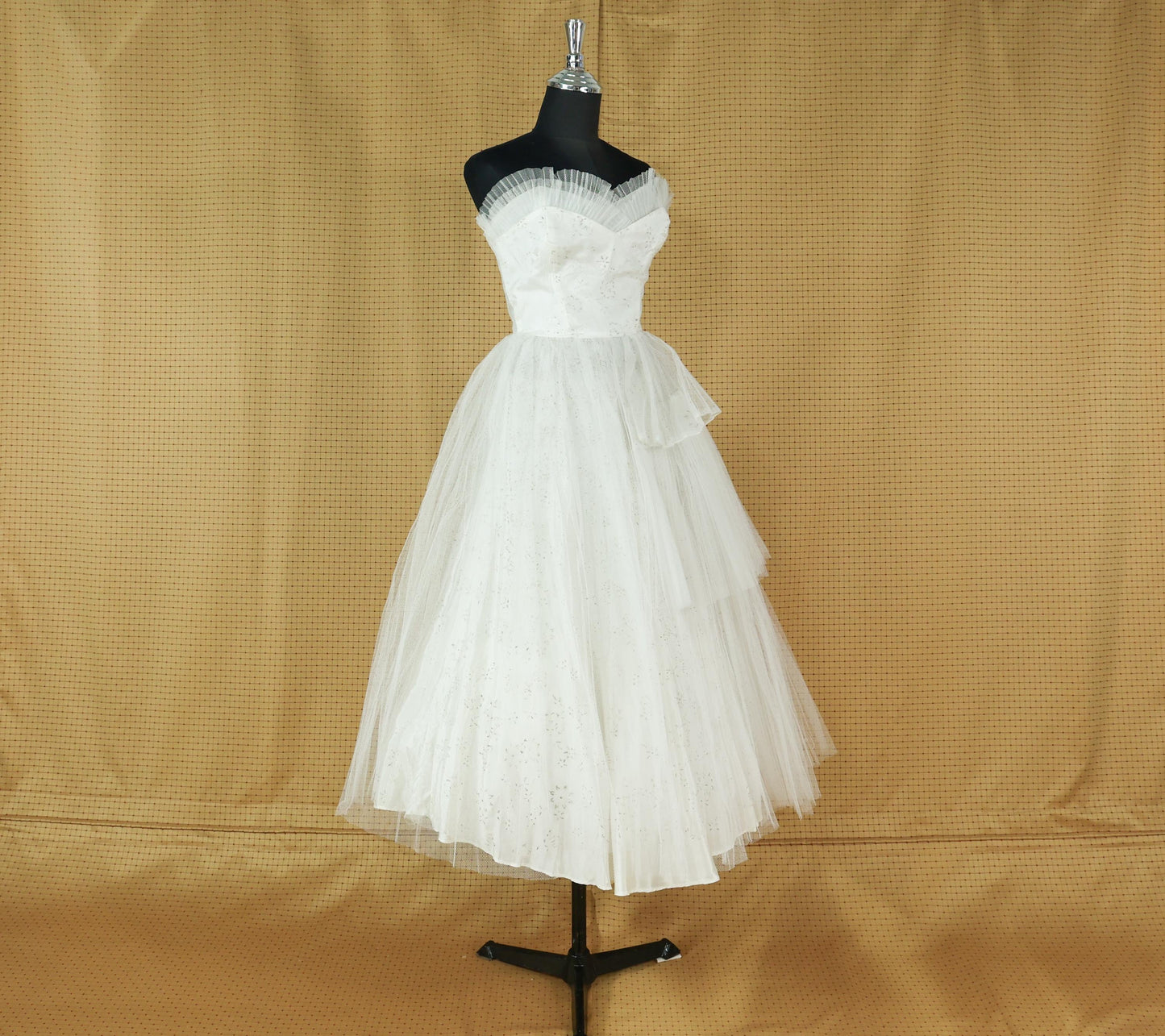 1940s White Tulle Evening Dress, Wedding Gown , XS