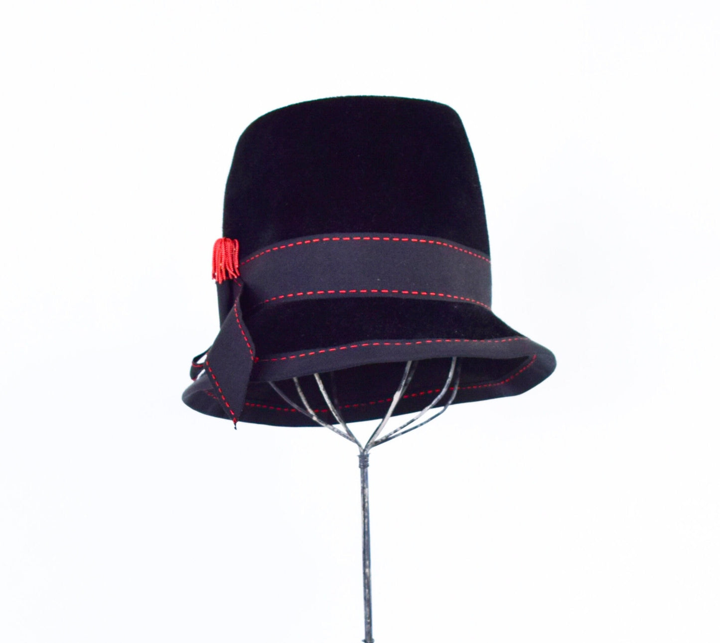 1960s Mr Philippe Black Velour Bucket Hat, Jackie O Style Cloche