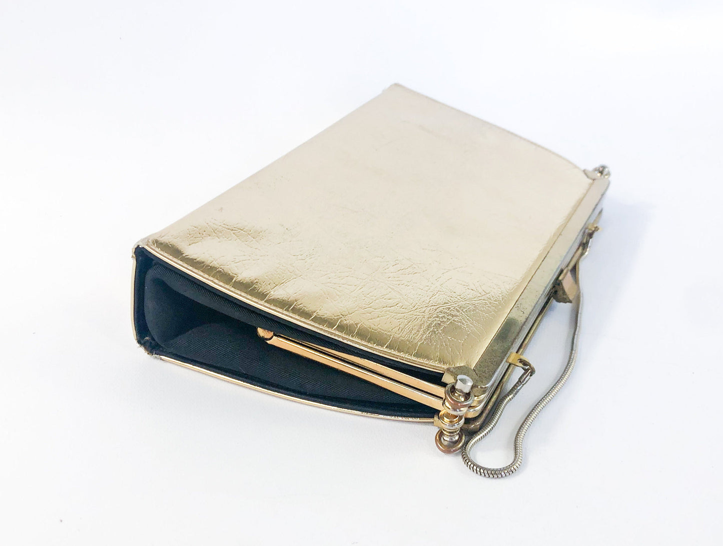 1960s Gold Convertible Handbag | 60s Black and Gold Leather 3 Way Clutch | L & M Bags