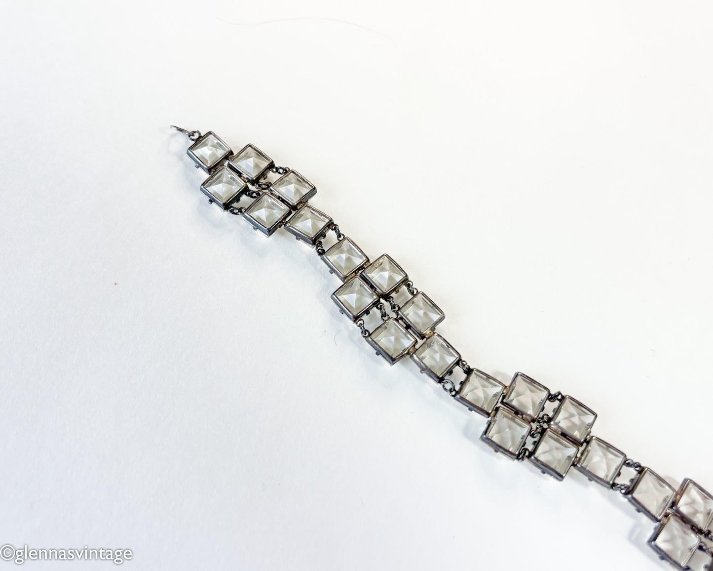 1930s Vintage Art Deco Crystal Bracelet or Necklace, Sterling Silver Setting