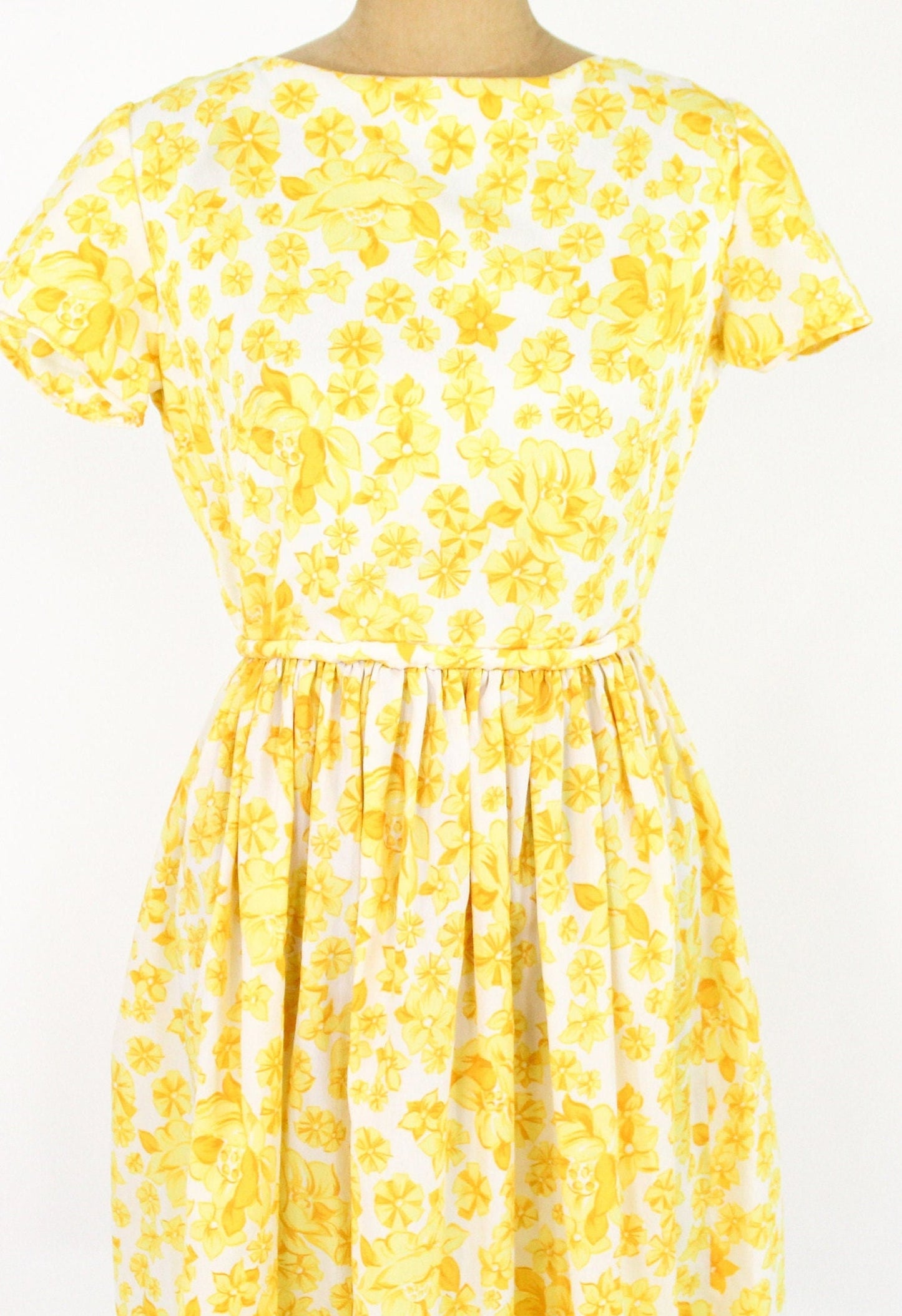 1950s Yellow Floral Day Dress, Small