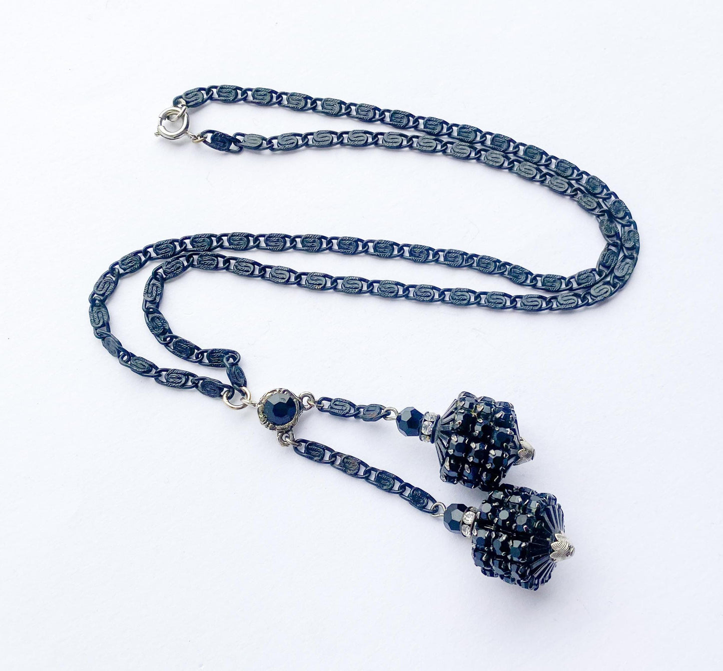 1950s Black Bolo Necklace | Vintage Rhinestone Pendant