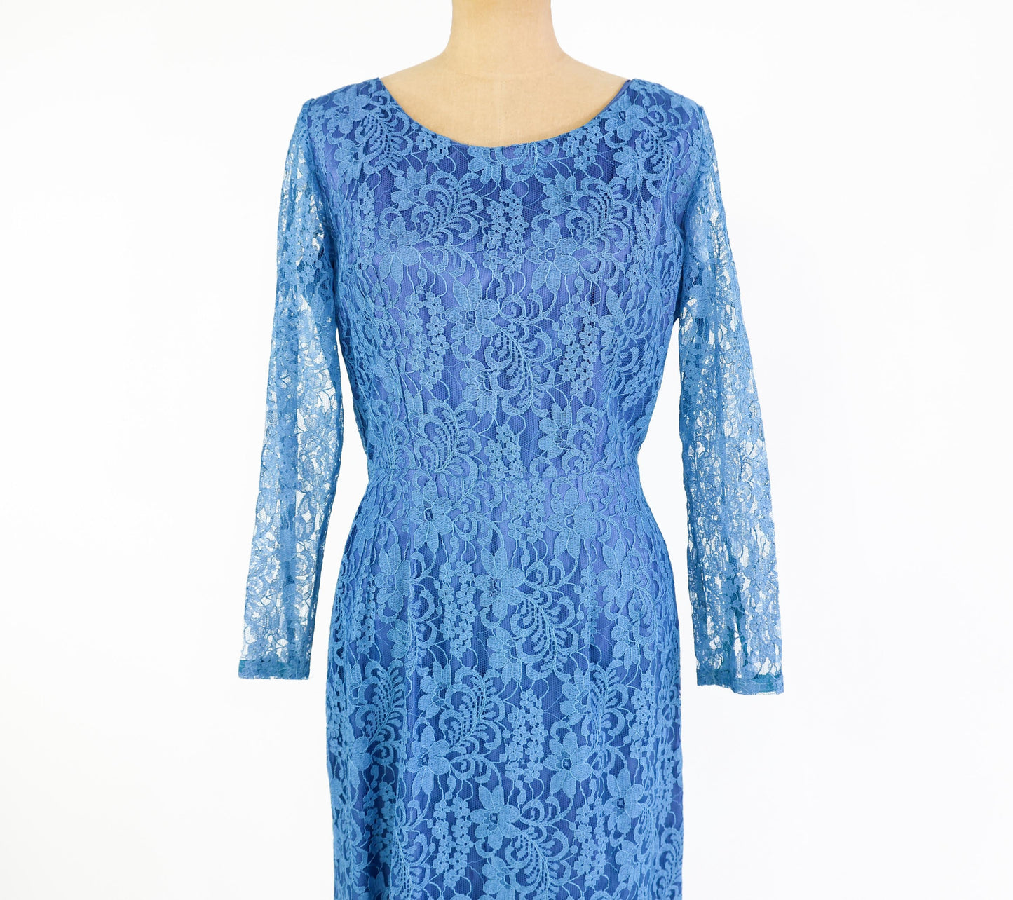 1950s Blue Lace Cocktail Dress, Medium