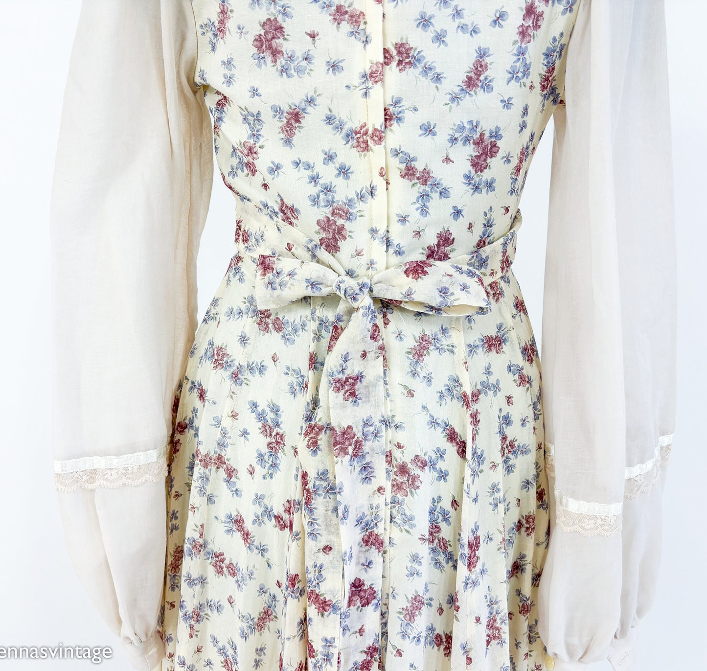 1970s Beige Gunne Sax Floral Maxi Dress, XS