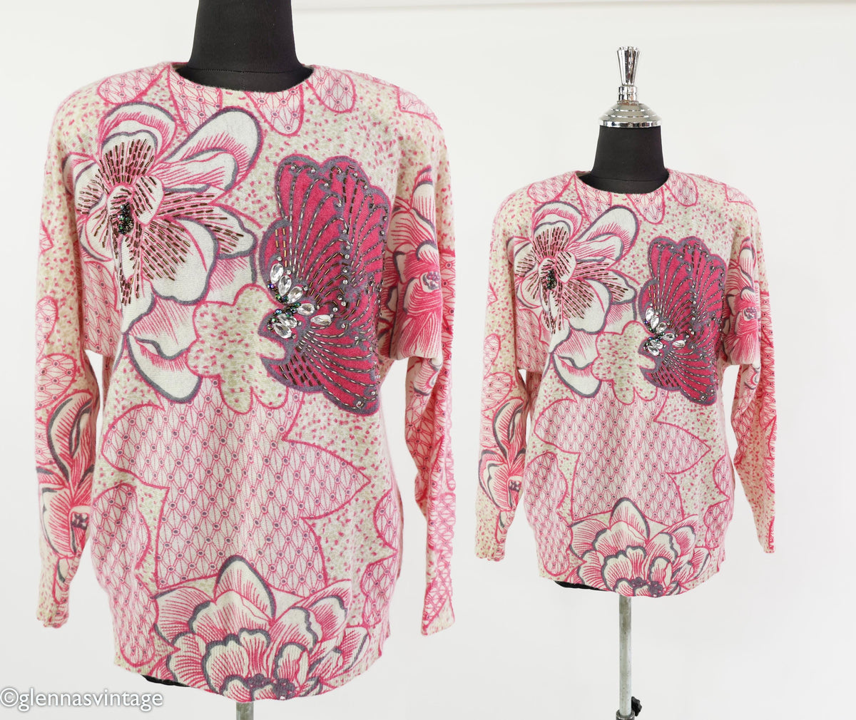 1980s Pink Flower Lambswool Sweater, Medium