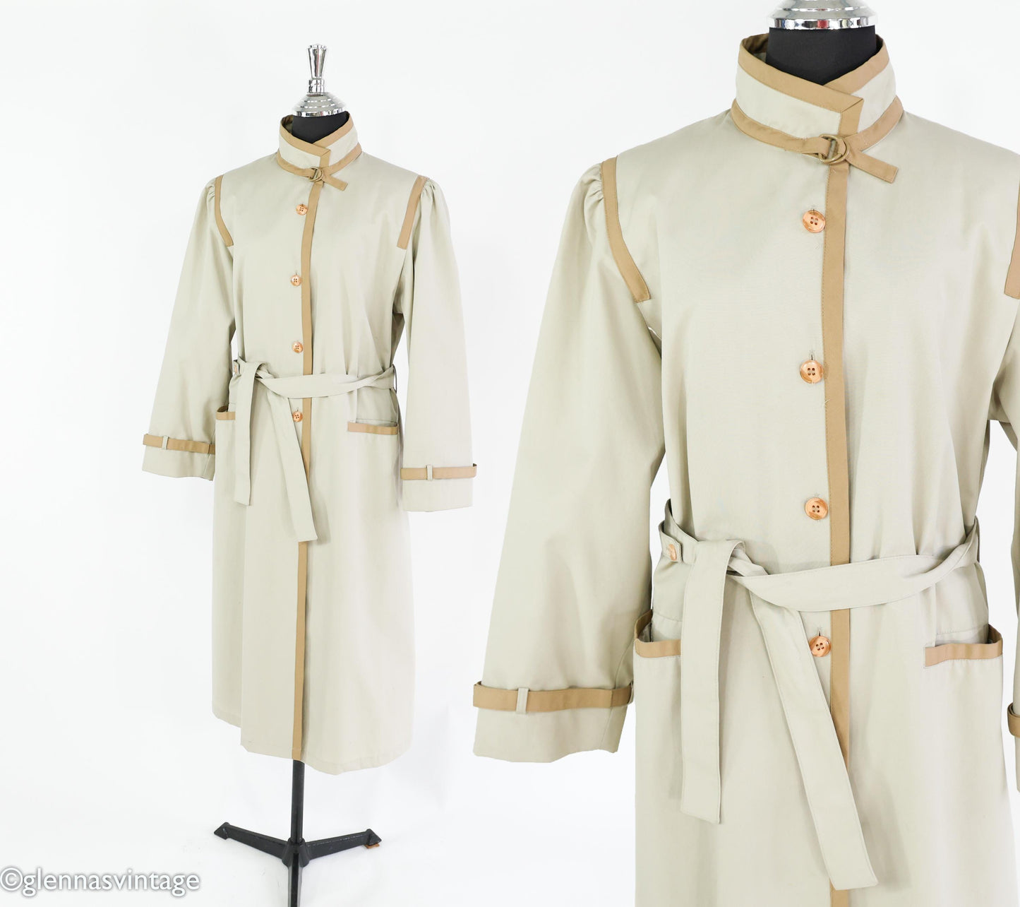 1970s Khaki Beige Trench Coat, 46" Bust