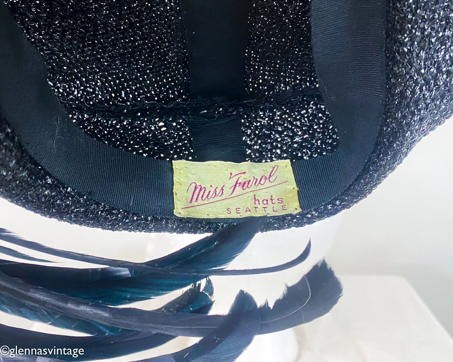 1950s Black Feather Fascinator, Woven Raffia Hat With Feathers