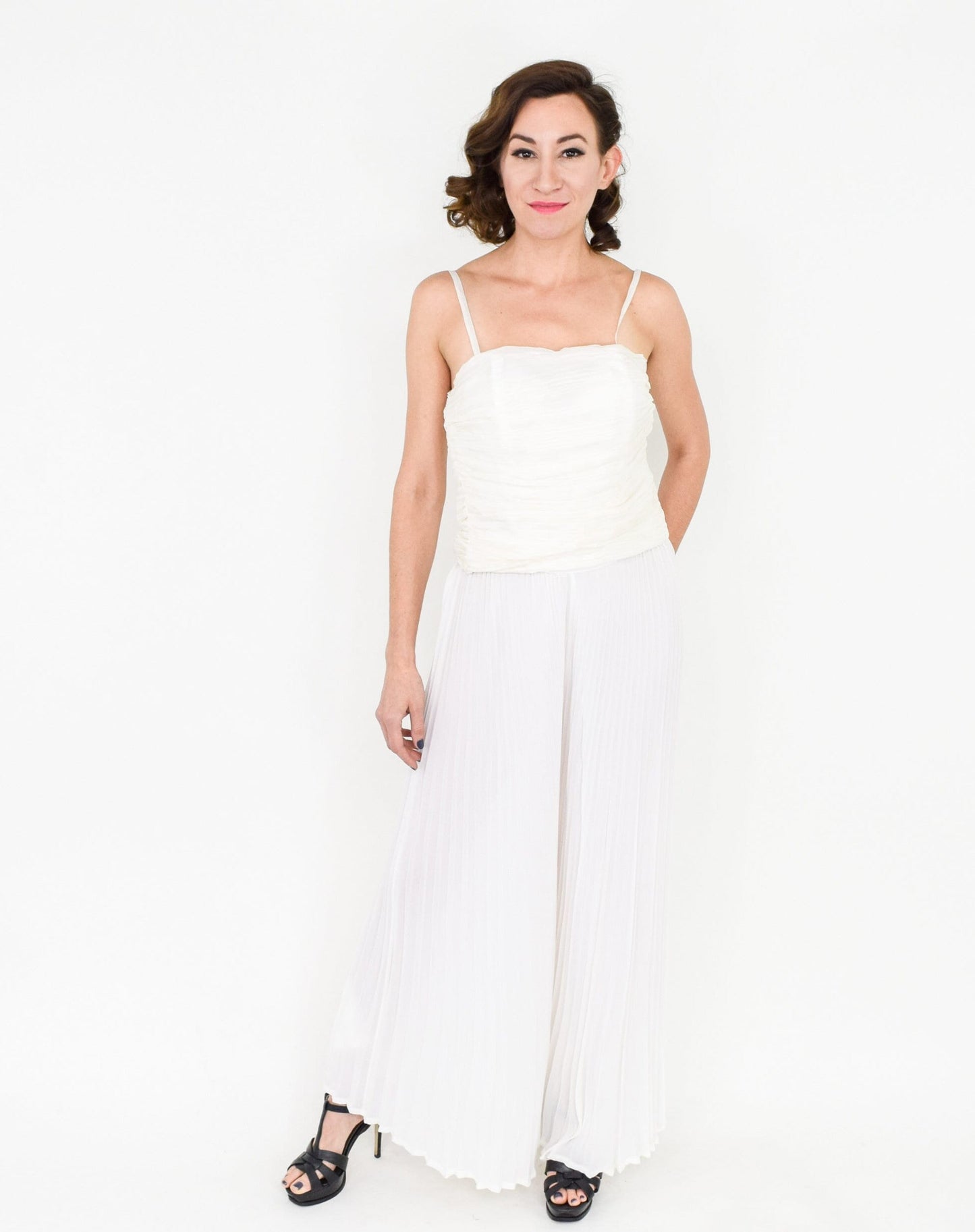 1990s Emporio Armani White Silk Chiffon Palazzo Pant Set, Medium