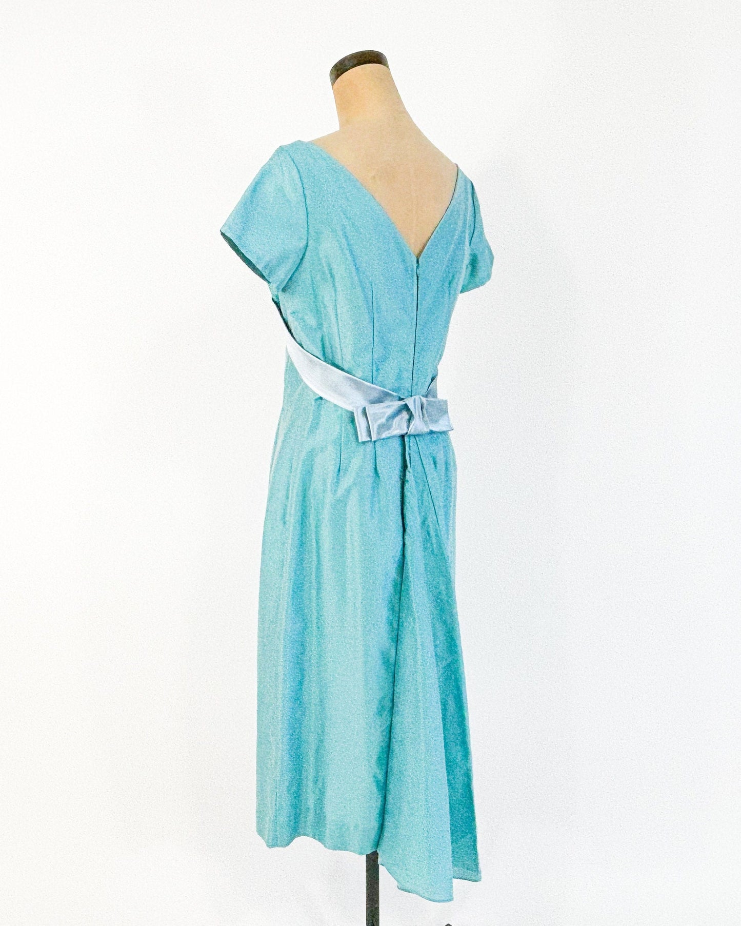 1950s Turquoise Blue Evening Cocktail Dress, Medium