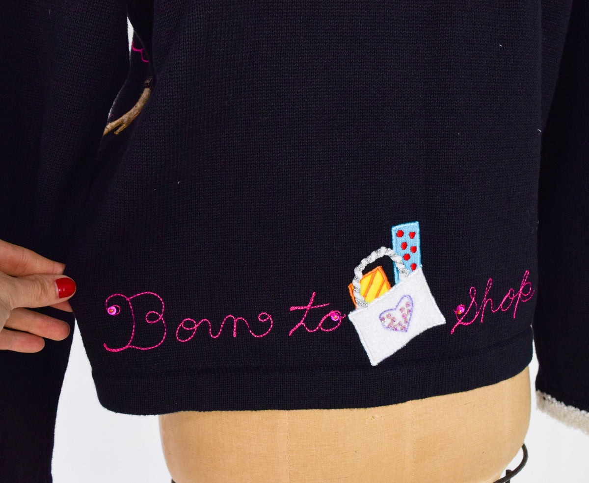 BEREK 1980s Black Cotton Knit Cardigan, Large