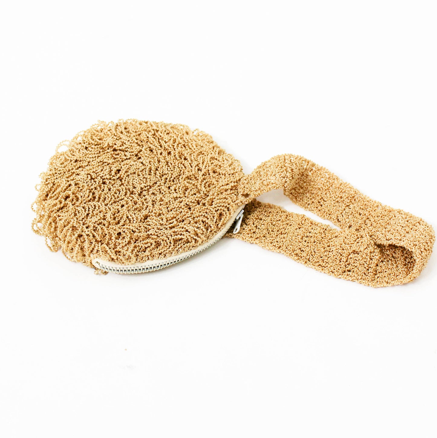1920s Beige Crochet Bag, Circle Purse, Wristlet