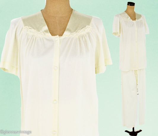 1950s Yellow Nylon Pajama Set, Vanity Fair, Small