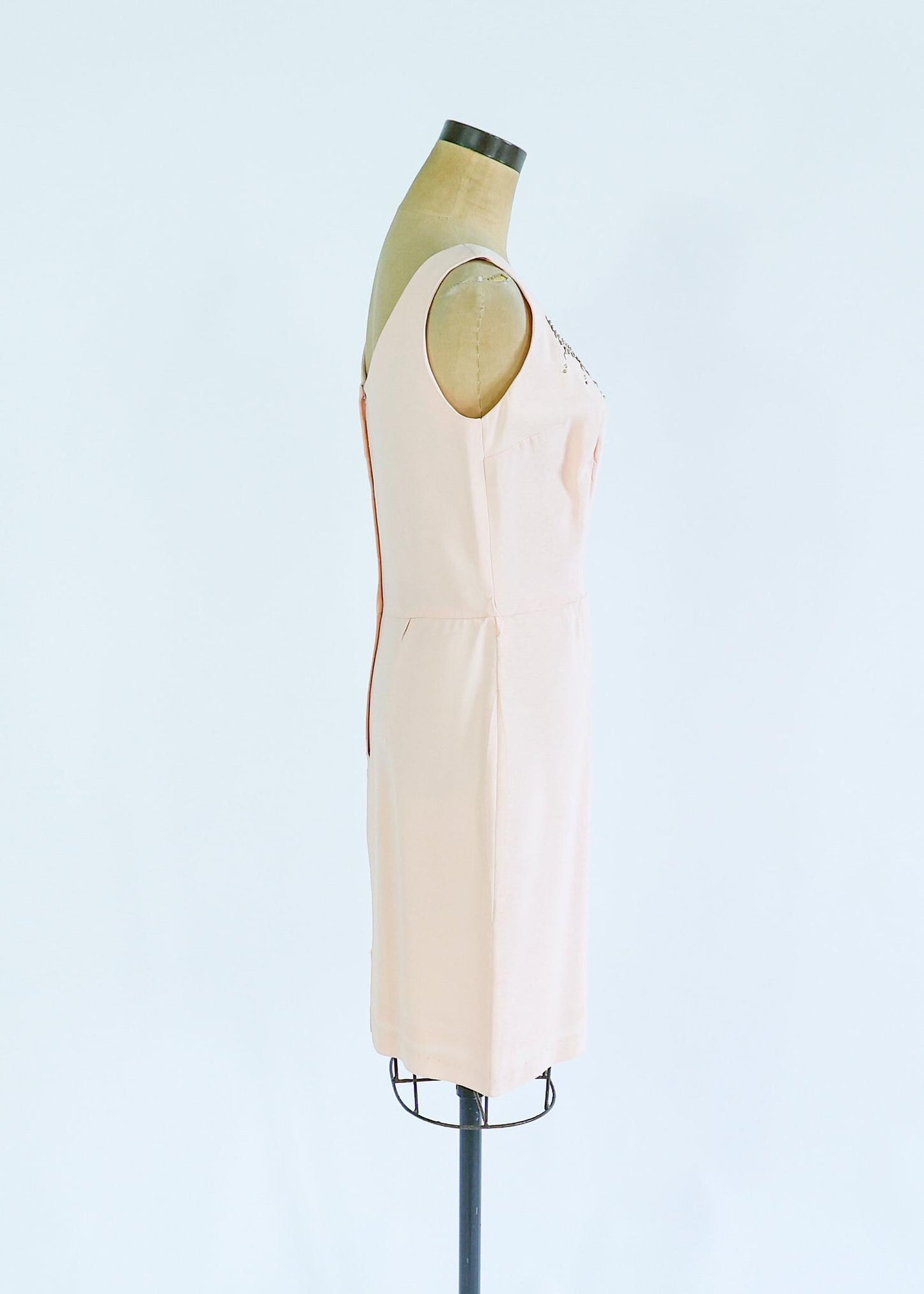 1960s Pink Rhinestone Sleeveless Dress, Medium