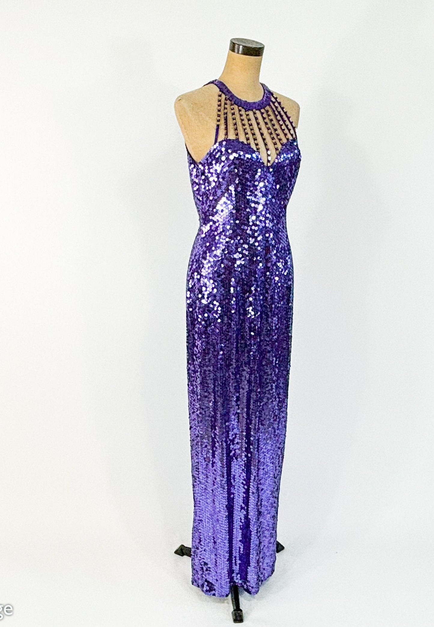1980s Purple Sequin Evening Dress | Purple Formal & Sweetheart Bodice, M/L