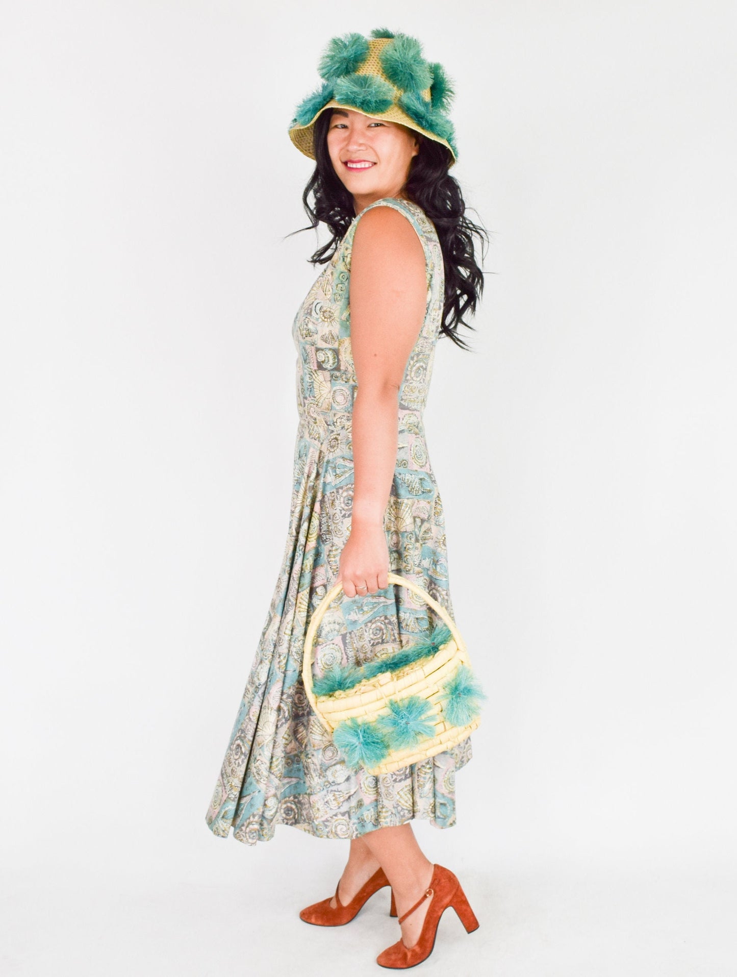 1950s Seashell Tiki Print Summer Dress, Large