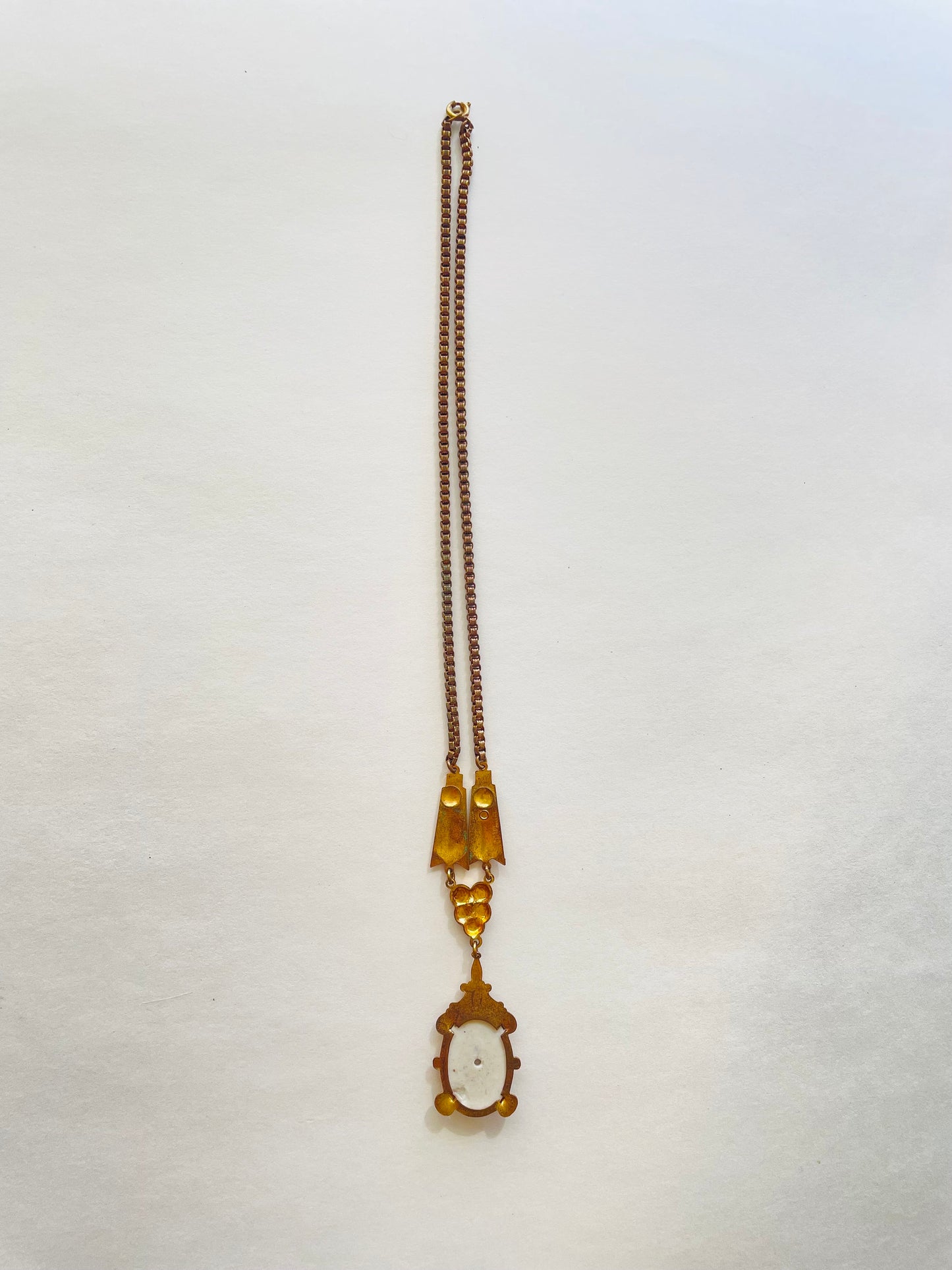 1920s Antique Porcelain Pendant Necklace | 20s Porcelain Victorian Couples Necklace | Book Chain Necklace