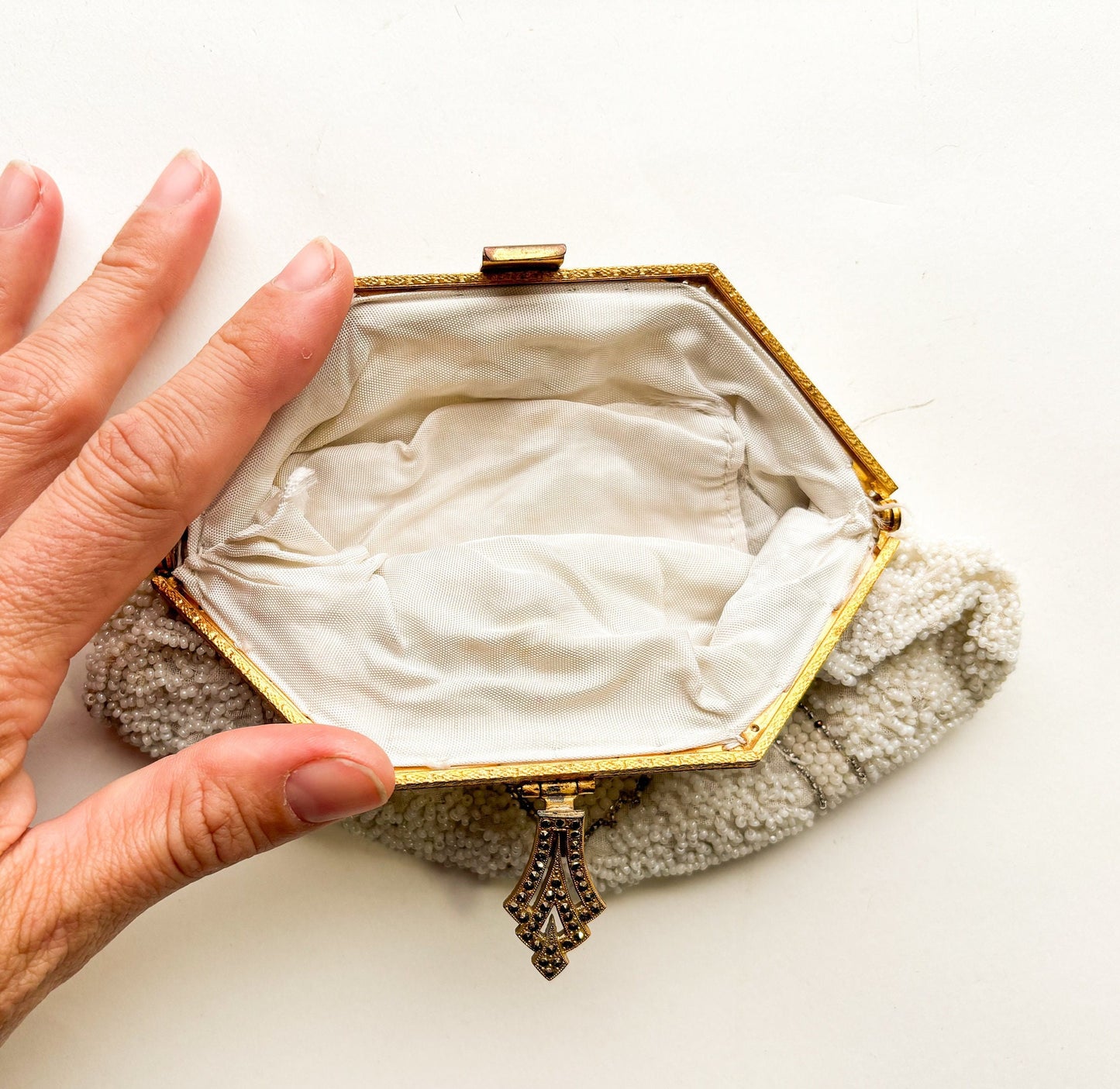 1930s White Beaded Clutch | Small Evening Bag