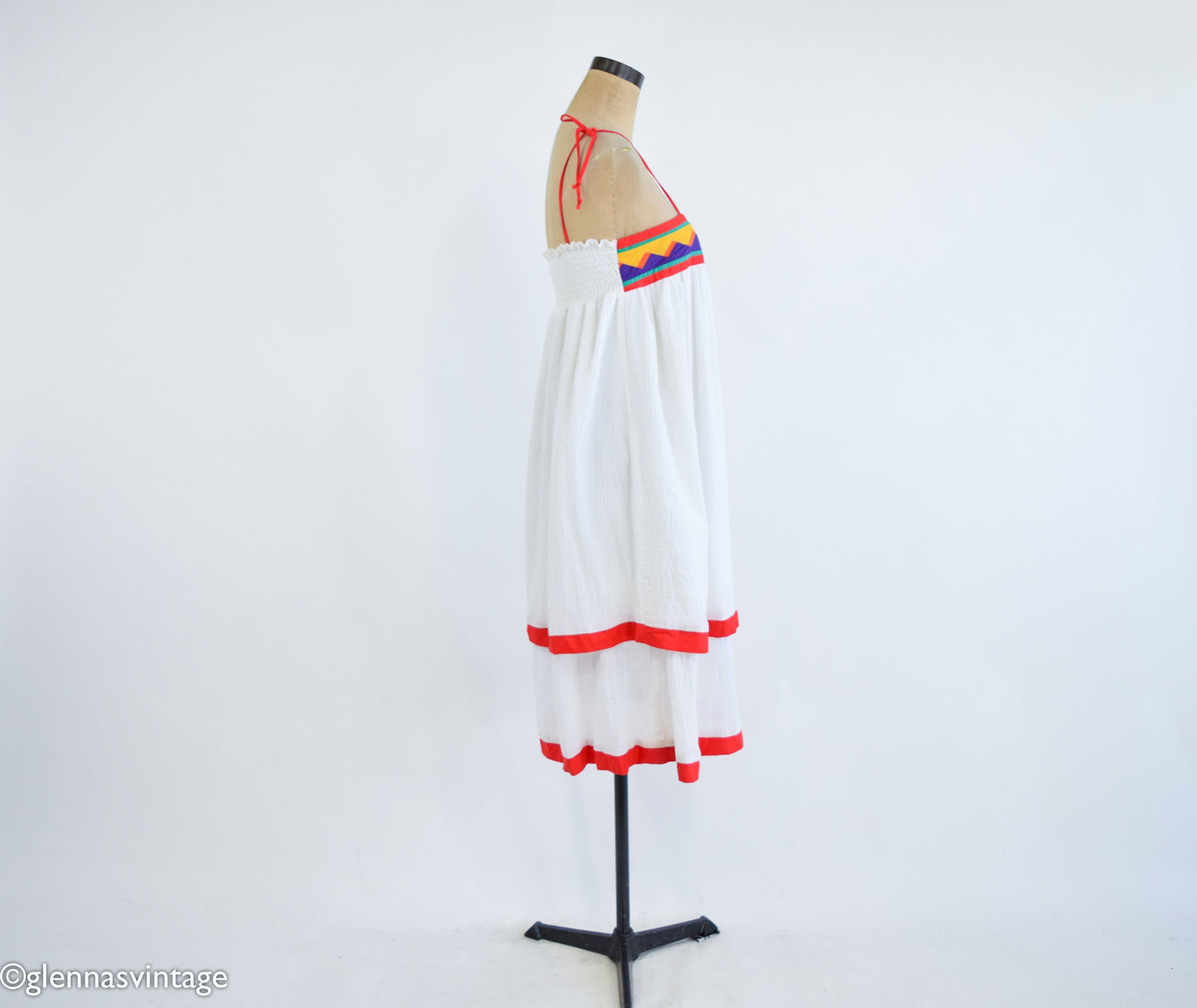 1970s White Cotton Summer Dress, Young Edwardian, Small