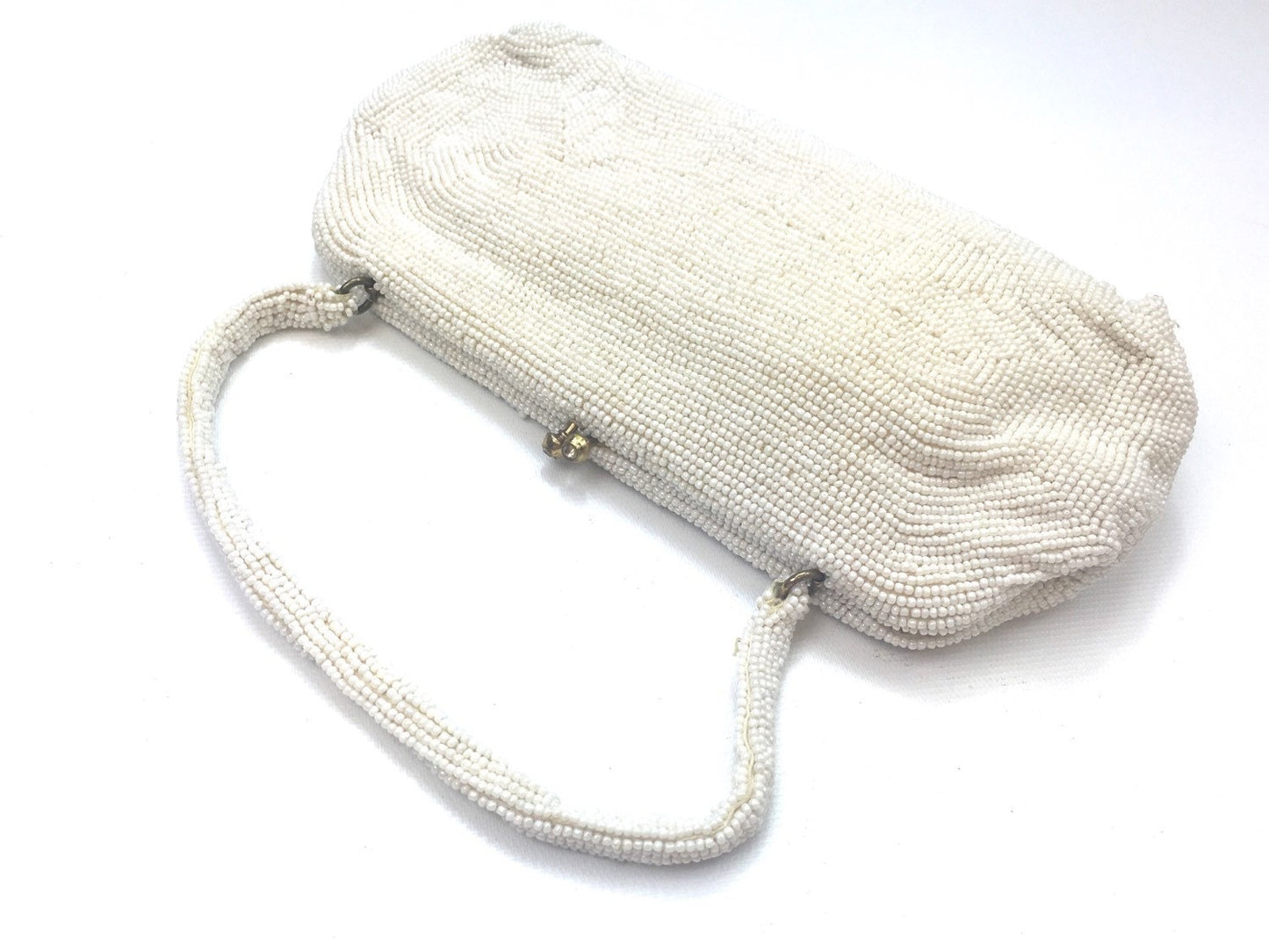 1950s White Beaded Evening Bag