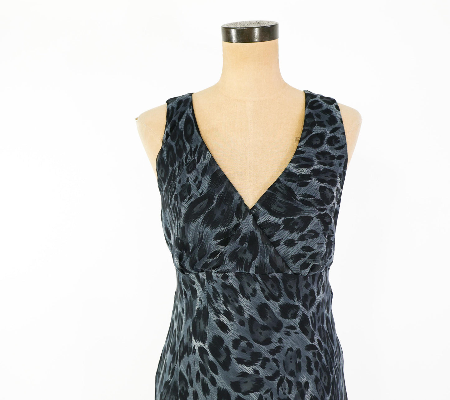 1990s Black Animal Print Dress | Black Sleeveless Maxi, Small